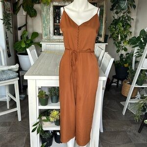 Dynamite XS tie belt jumpsuit burnt orange 3/4 length leg romper